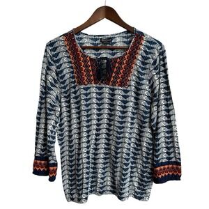 Lucky Brand top women's XL geometric‎ aztec embroidered boho festival tribal